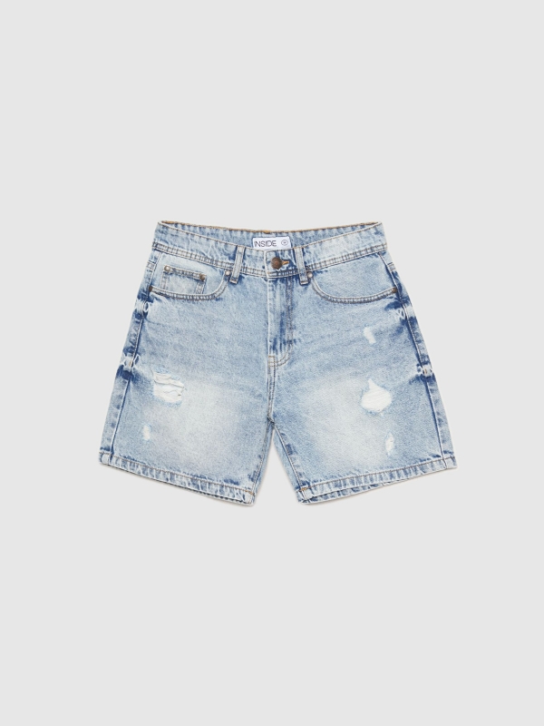  Denim Bermuda shorts with rips blue front view