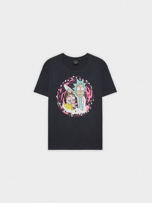  T-shirt preta Ricky&Morty cinza escuro vista frontal