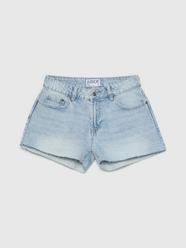  Mid rise denim shorts blue front view