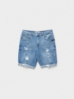 %Pto% Denim Slim Bermuda Shorts blue front view