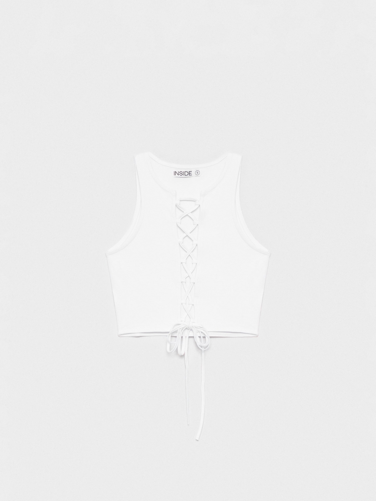  Crop top lace up neckline white front view