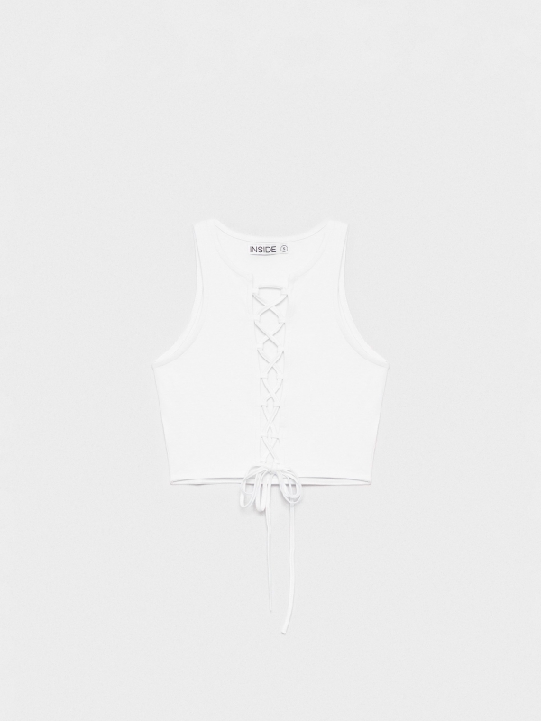  Crop top escote lace up blanco vista frontal