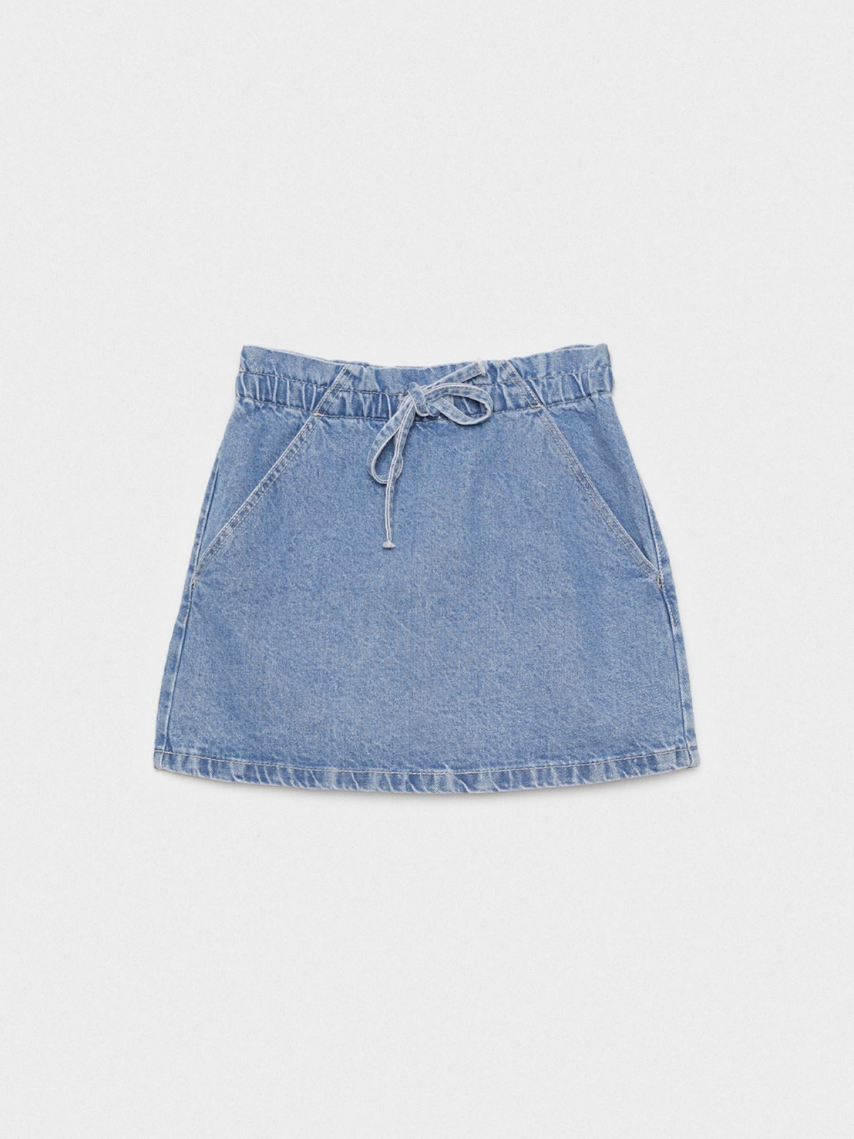  Denim skirt with elastic waistband blue front view