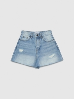 %Pto% Shorts mom de tiro alto azul vista frontal