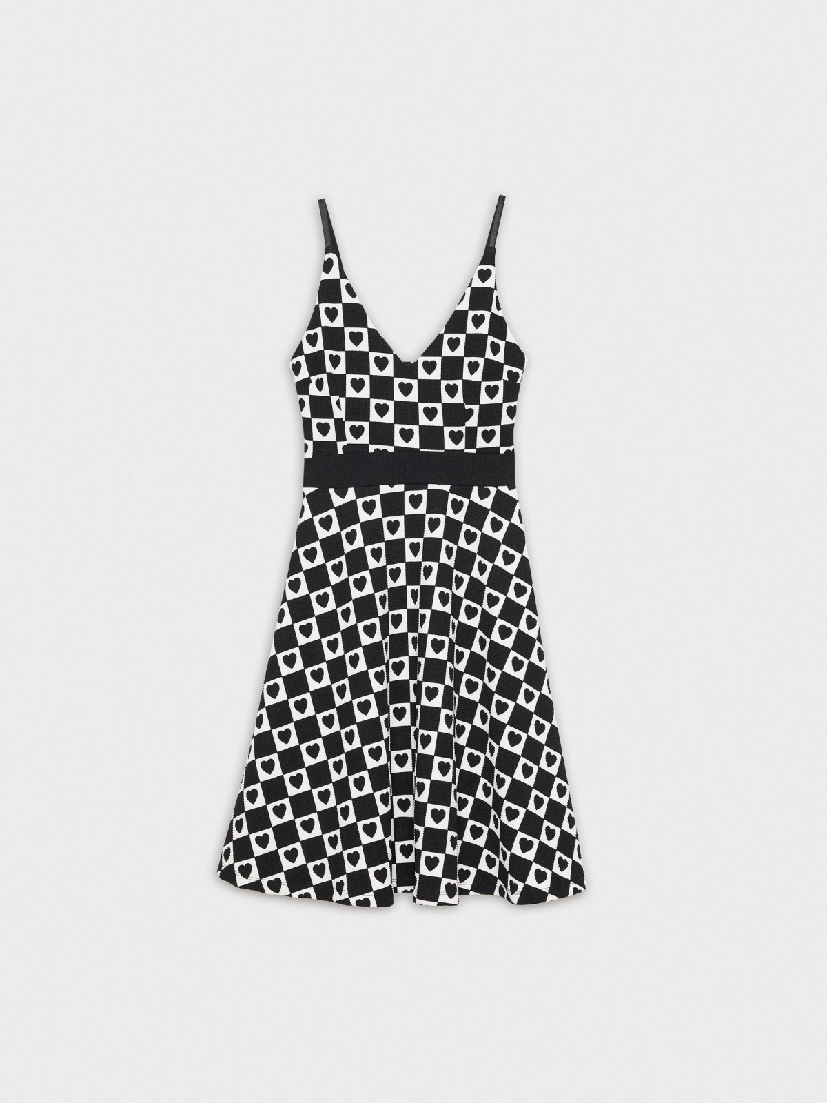  Checkerboard hearts dress black front view