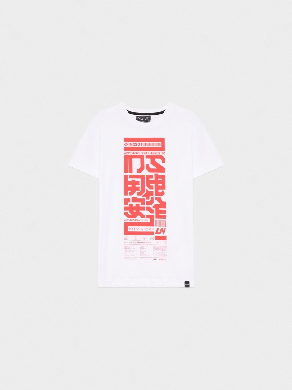  Camiseta negra estilo japonés blanco vista frontal
