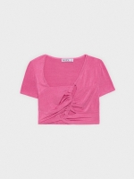 %Pto% Crop top com corte à frente magenta vista frontal