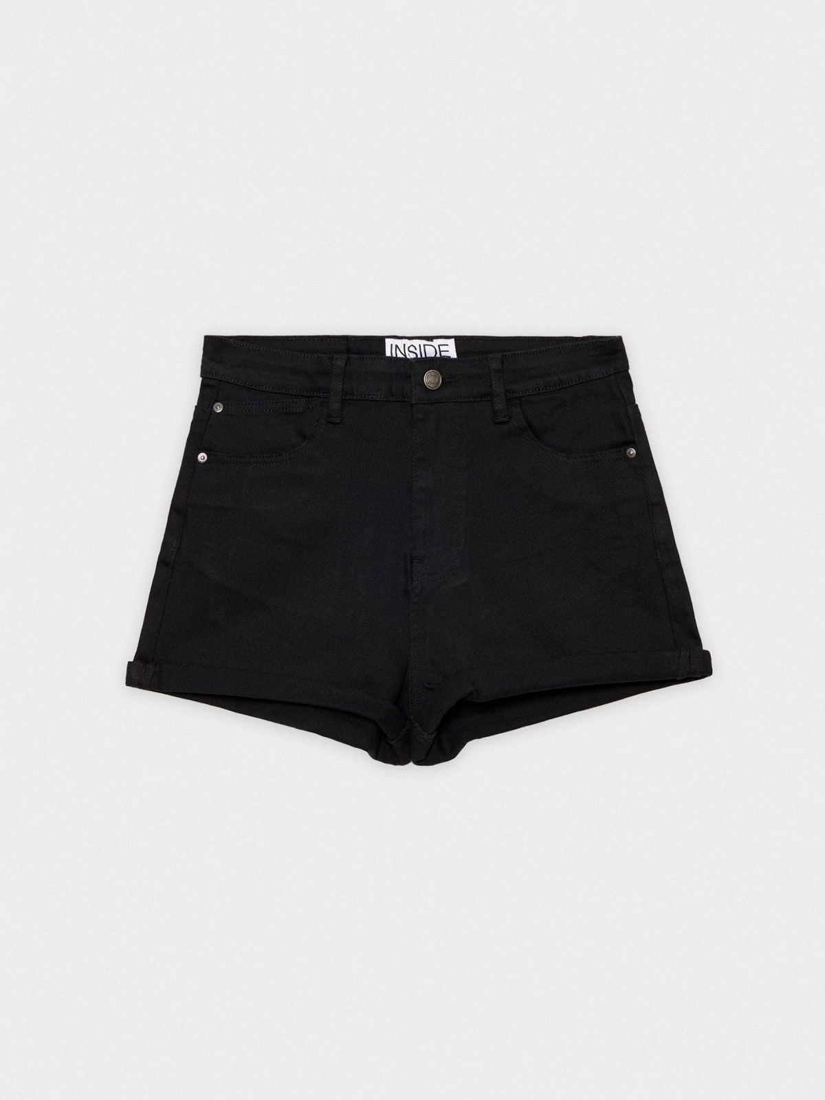  Color denim mom shorts black front view