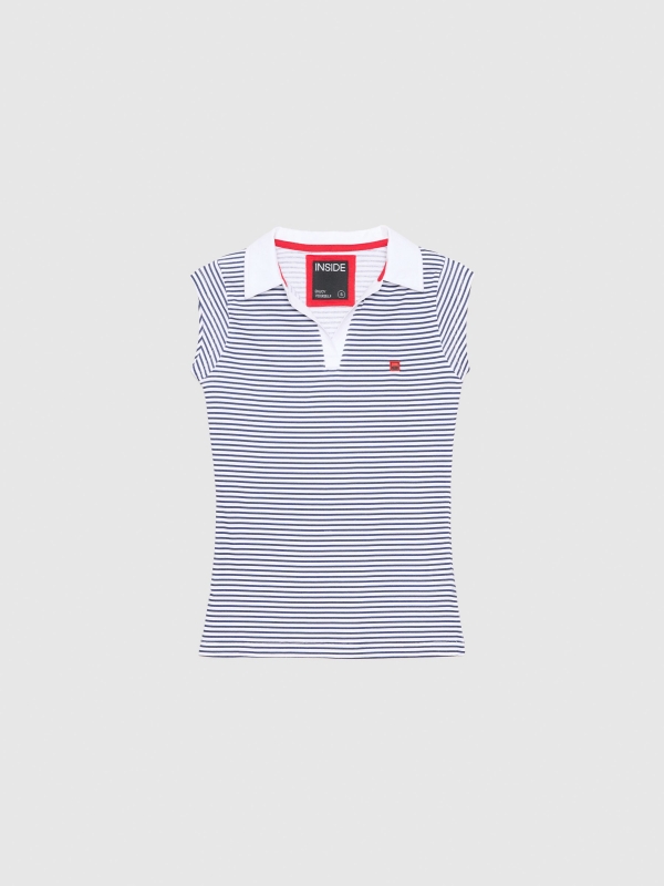  Polo shirt with sailor stripes print white front view