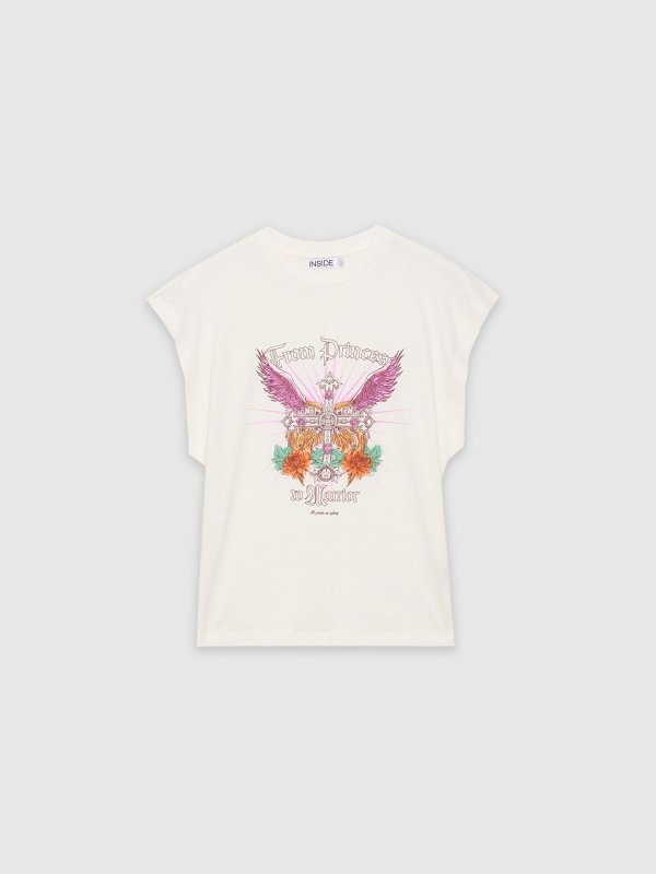  Camiseta oversize From Princess blanco roto vista frontal