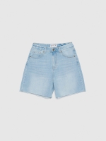 %Pto% Calções de ganga de cintura alta azul claro vista frontal