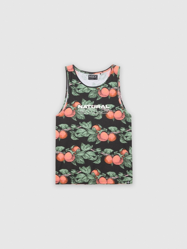  Fruit print tank top black front view