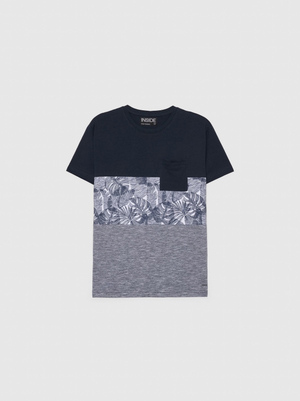  Textured T-shirt with pocket navy front view