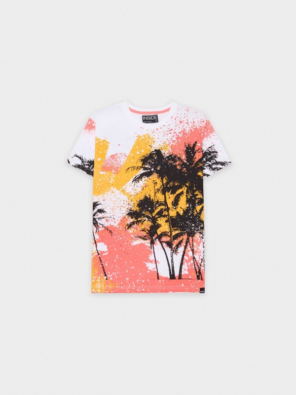  Camiseta palmeras tropicales blanco vista frontal