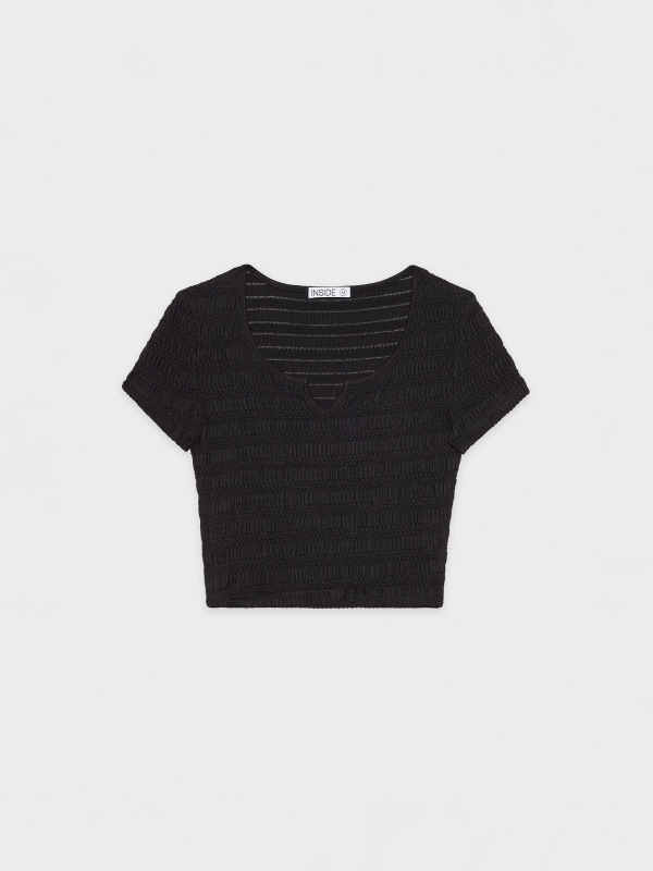  Textured crop top black front view