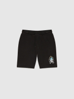 %Pto% Bermudas jogger com caveira preto vista frontal
