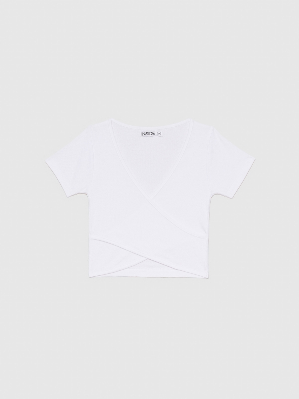  Ribbed crossover T-shirt white front view