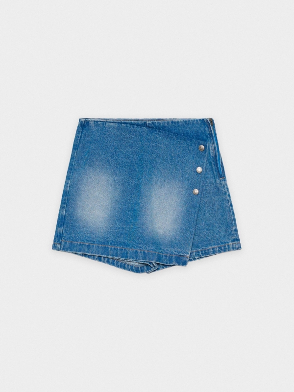  Denim button-down crossover skirt with buttons blue front view