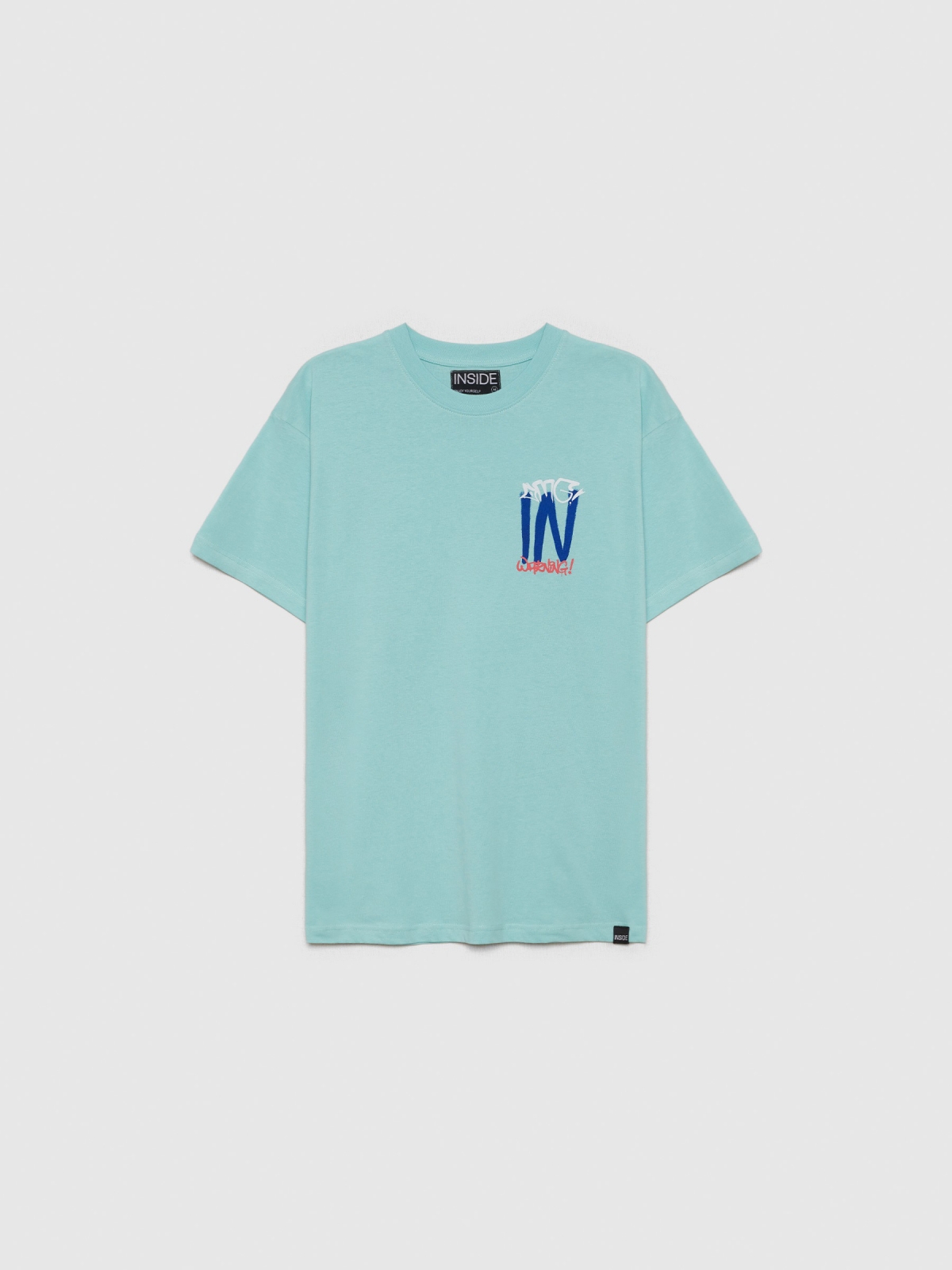 T-shirt com logótipo de graffiti azul claro vista frontal