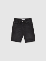 %Pto% Black denim slim shorts black front view