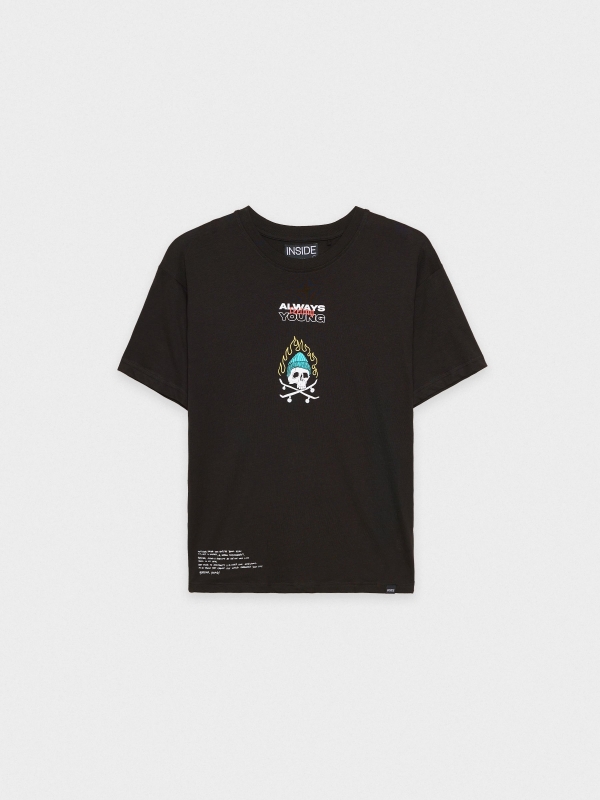  T-shirt caveira skater preto vista frontal