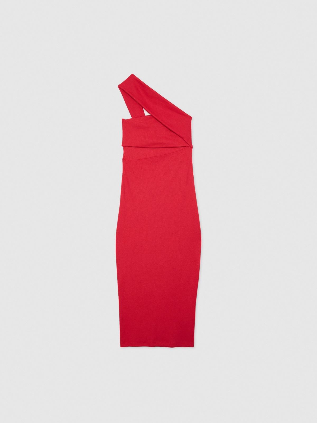  One asymmetric strap midi dress red front view