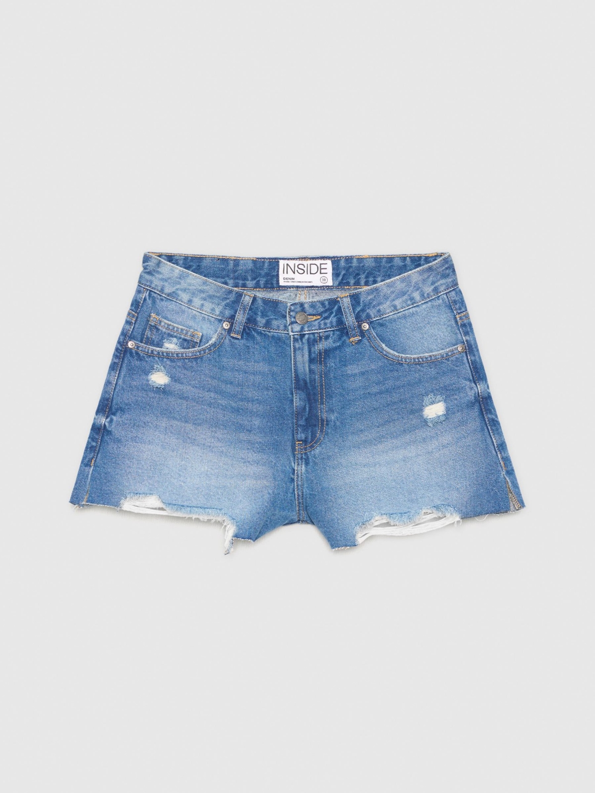  Ripped denim shorts blue front view