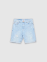 %Pto% Denim skinny bermuda blue front view