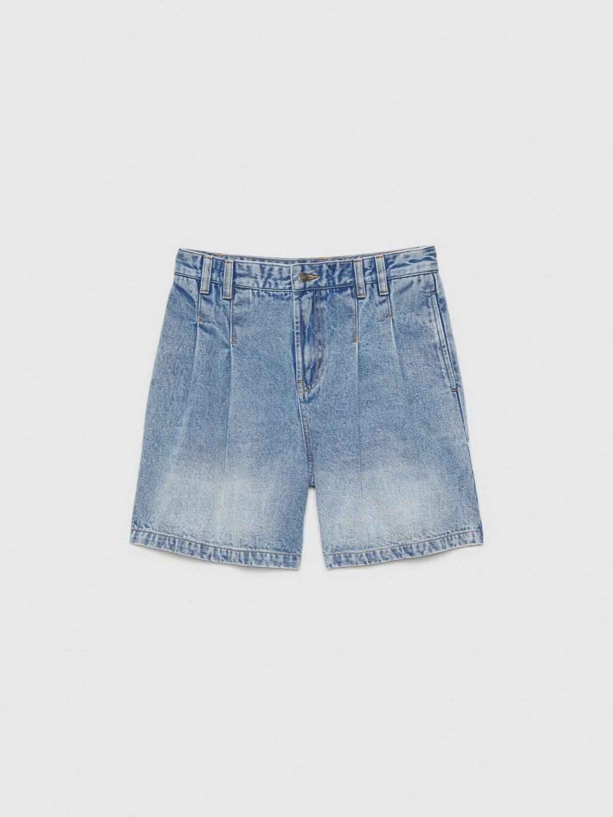  Denim pleated shorts blue front view