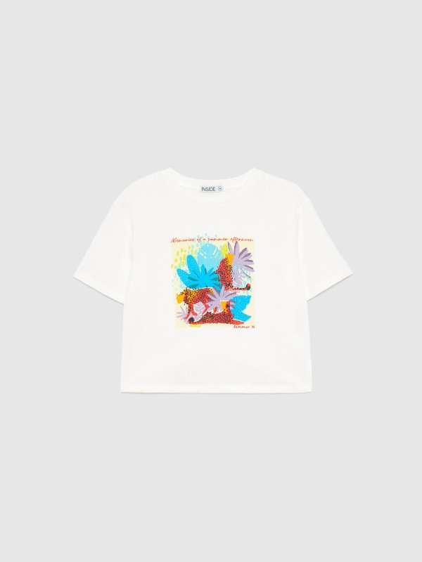  T-shirt de manga curta com estampado tropical off white vista frontal