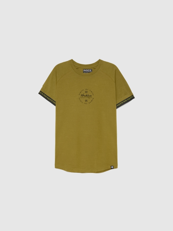 Camiseta raglán detalle texto kaki vista frontal