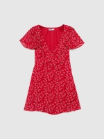 %Pto% Vestido mini flores escote cruzado rojo vista frontal