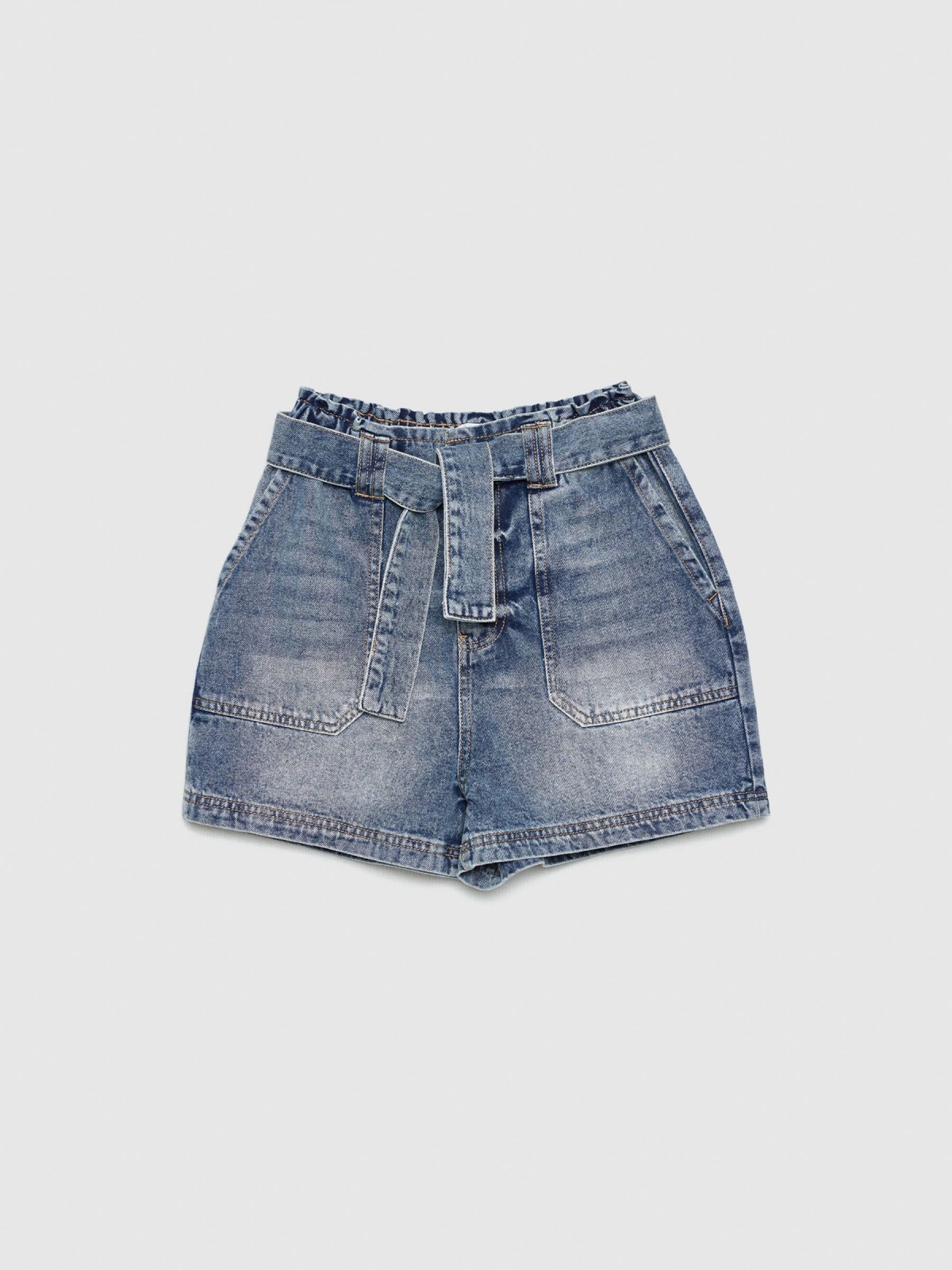  Denim shorts with bow blue front view