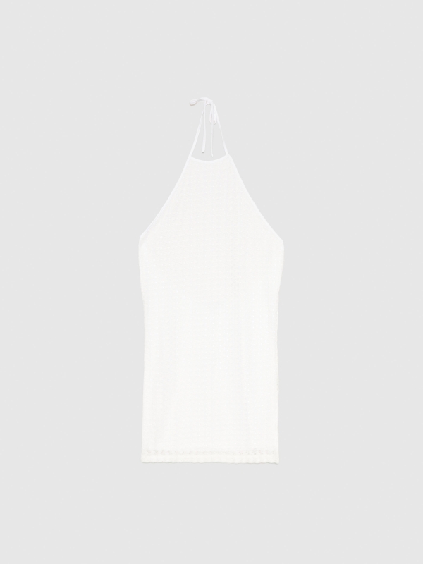  Openwork halter mini dress off white front view