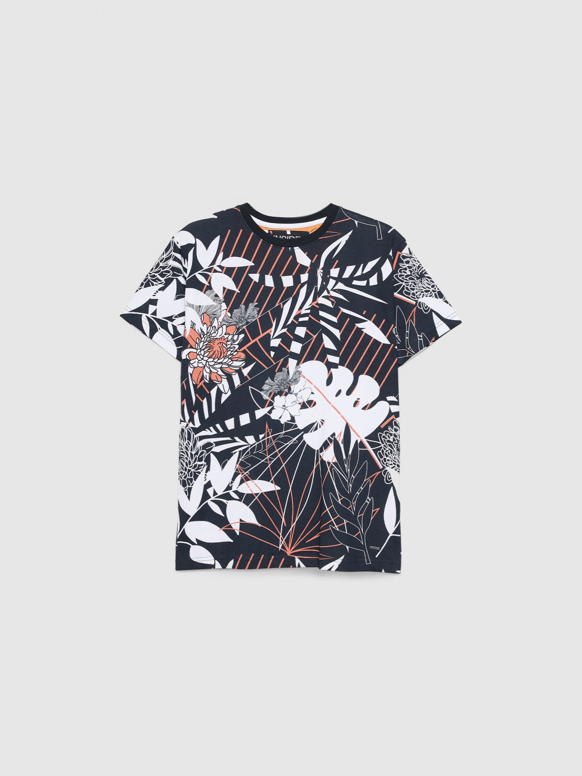  Tropical leaves t-shirt navy front view