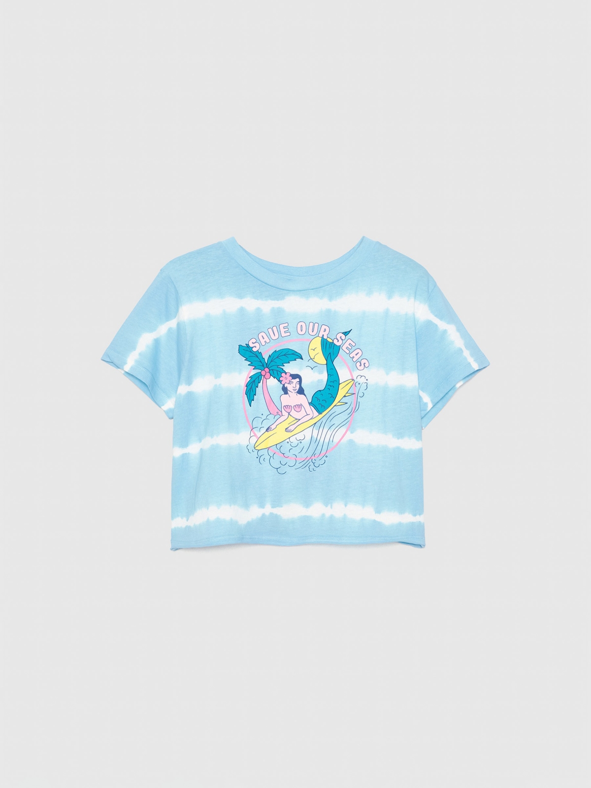  Tie dye surfing mermaid t-shirt blue front view