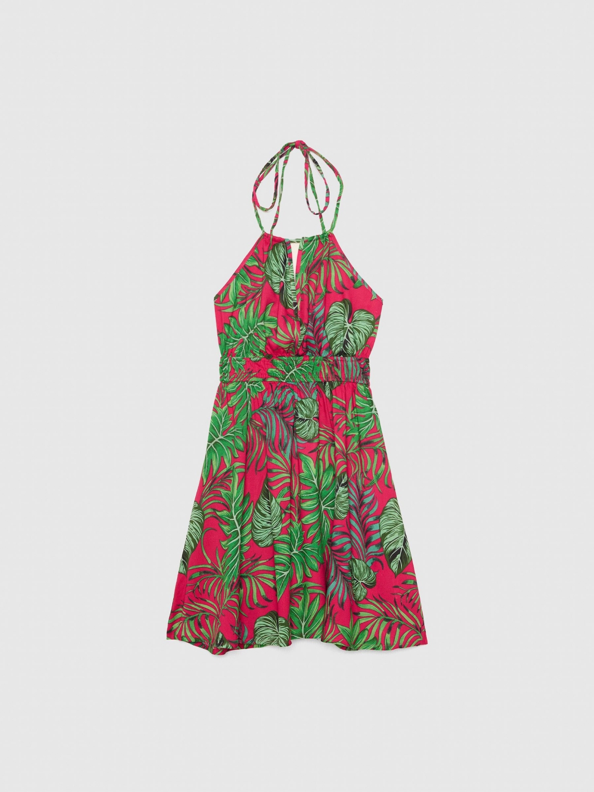  Tropical print halter minidress multicolor front view