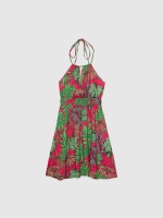 %Pto% Tropical print halter minidress multicolor front view