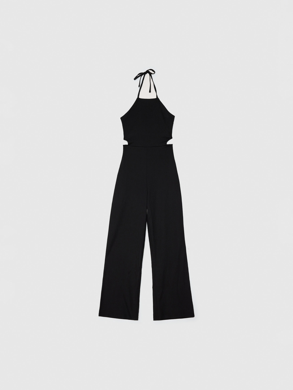  Halter jumpsuit knotted neck black front view