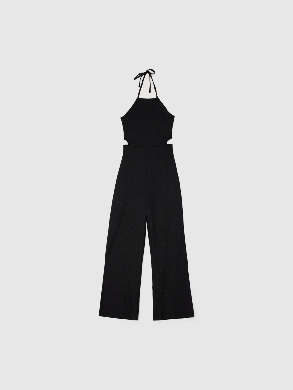  Halter jumpsuit knotted neck black front view