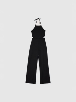 %Pto% Halter jumpsuit knotted neck black front view