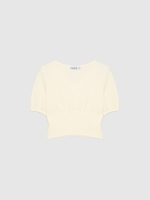 %Pto% T-shirt com decote em V texturado off white vista frontal