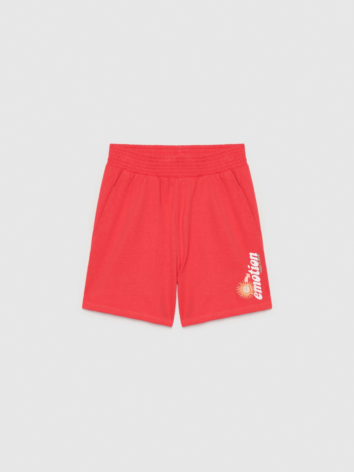  Bermudas de malha com fendas vermelho vista frontal