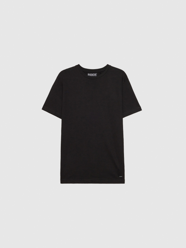  Striped textured T-shirt black front view