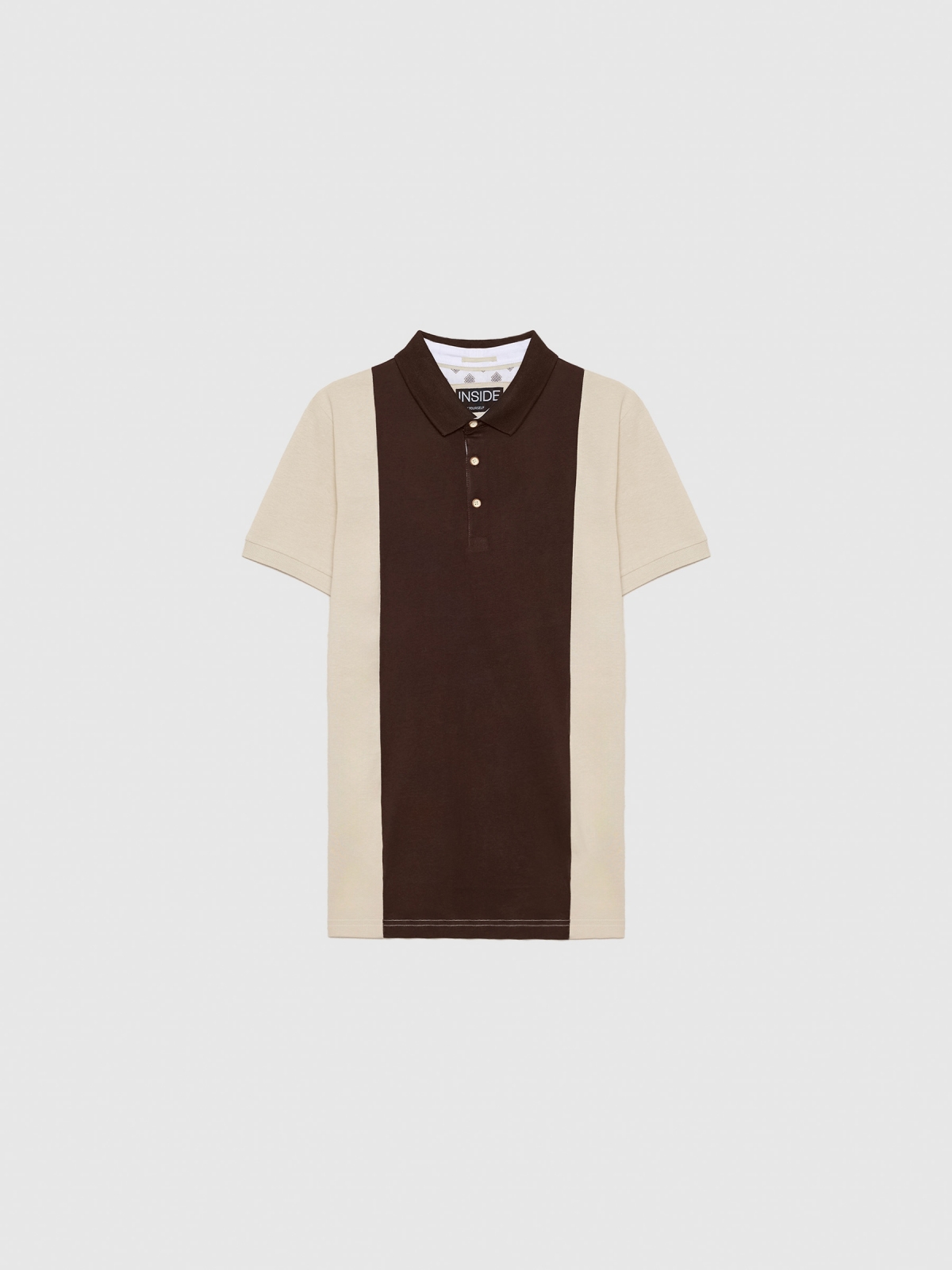  Colour block polo shirt taupe front view