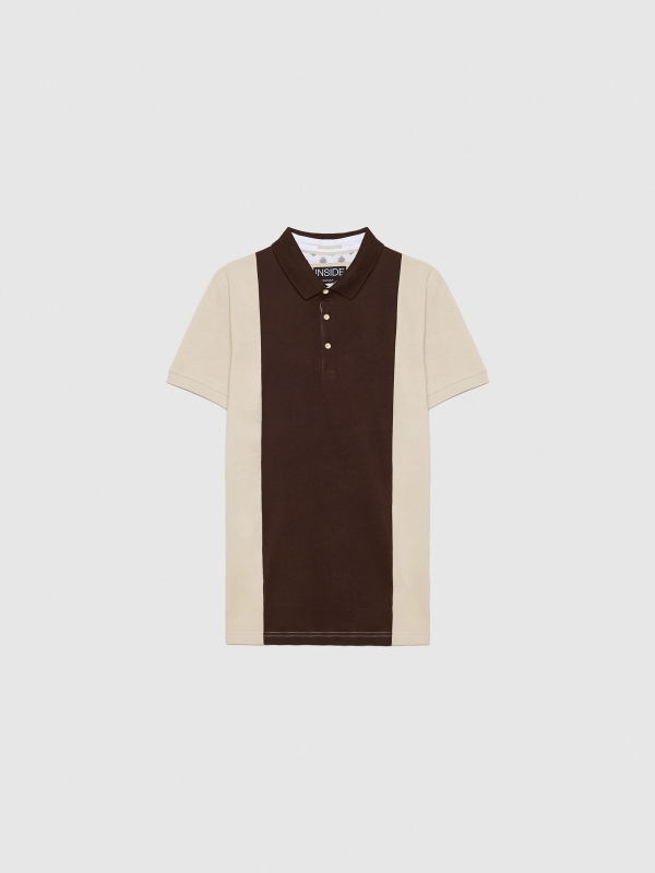  Colour block polo shirt taupe front view