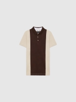 %Pto% Colour block polo shirt taupe front view