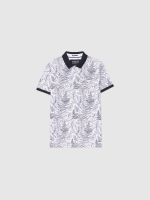 %Pto% Polo tropical cuello camisa blanco vista frontal