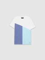 %Pto% Camiseta color block asimétrico blanco vista frontal