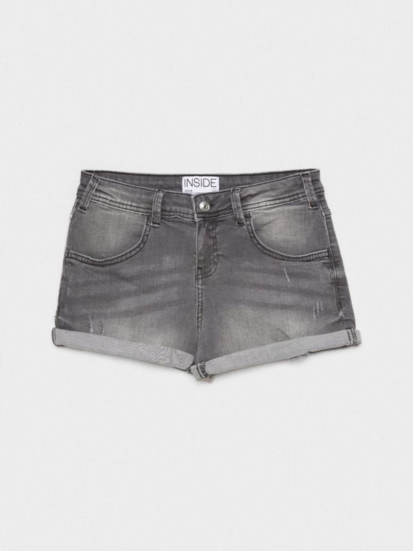  Washed gray denim shorts grey front view